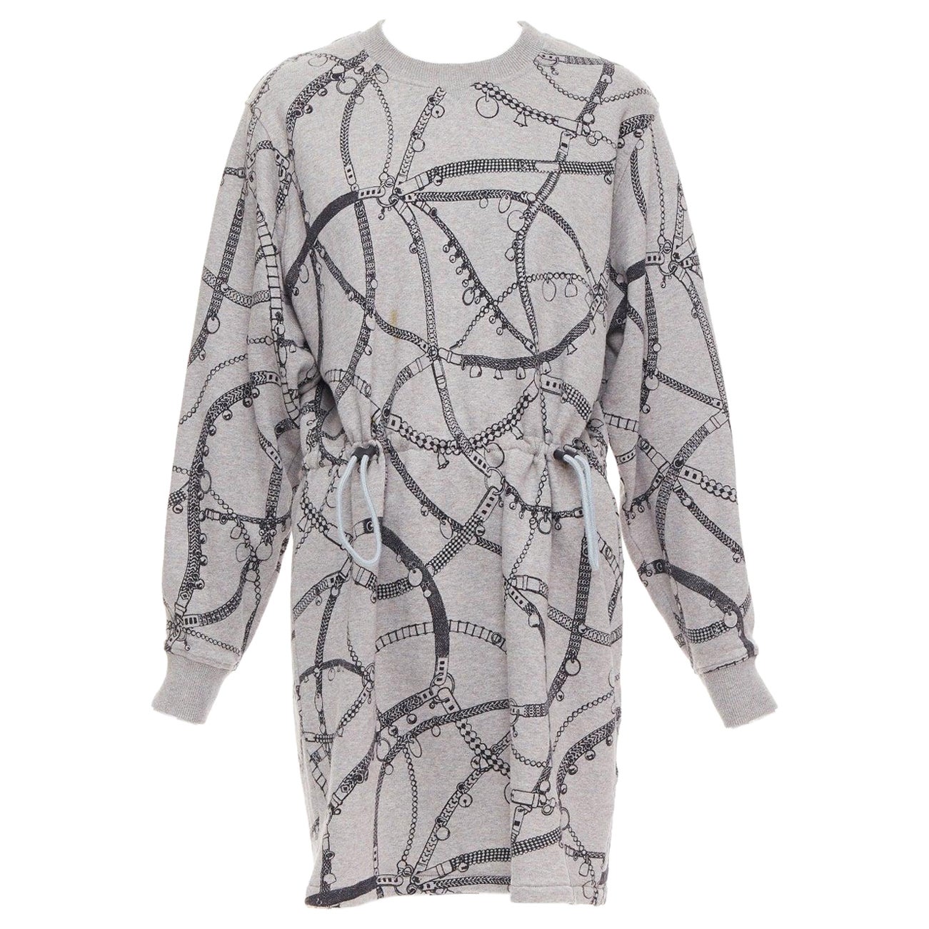 HERMES Tresor de Medor grey cotton camel fleece drawstring dress FR40 L For Sale