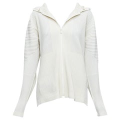ISSEY MIYAKE Homme Plisse cream pleated zip hooded jacket JP3 L