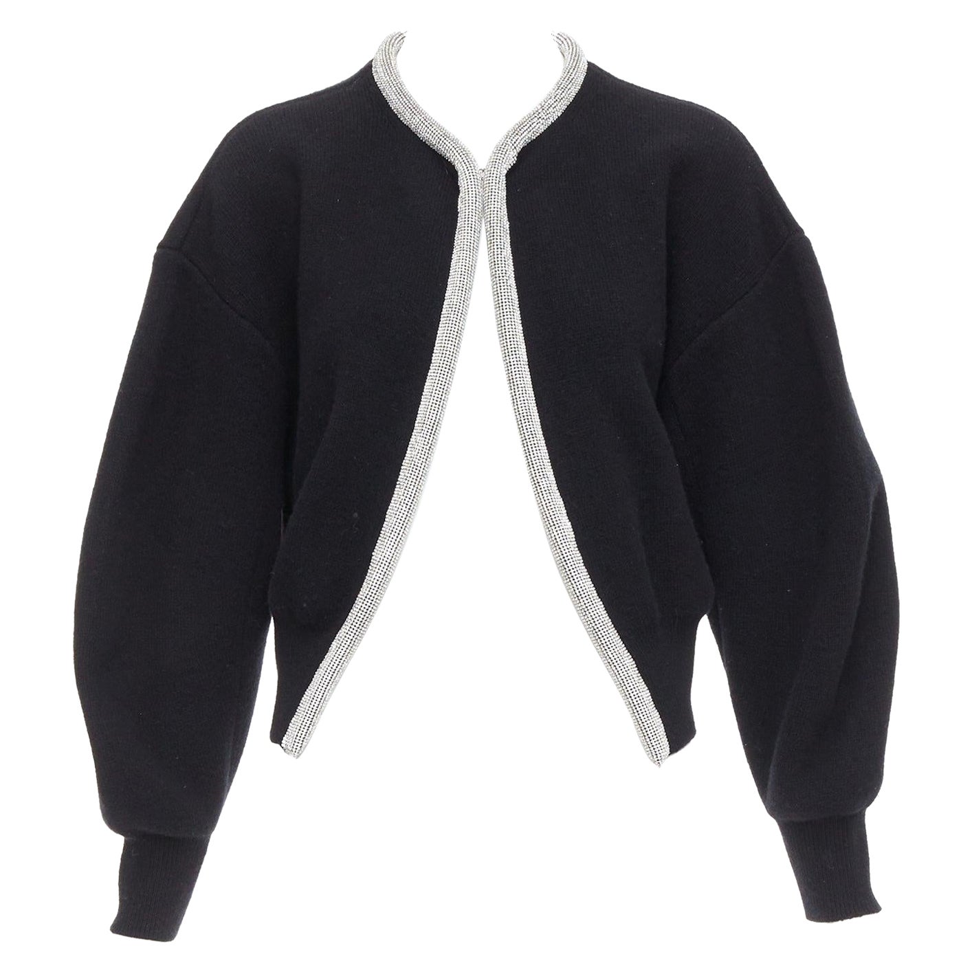 Alexander Wang - cardigan nero in lana e cashmere con cordoncino di cristallo - S