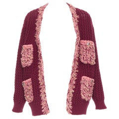 Chanel 2022 Passerella 100% cashmere bordeaux rosa tweed 4 tasche cardigan FR34 XS