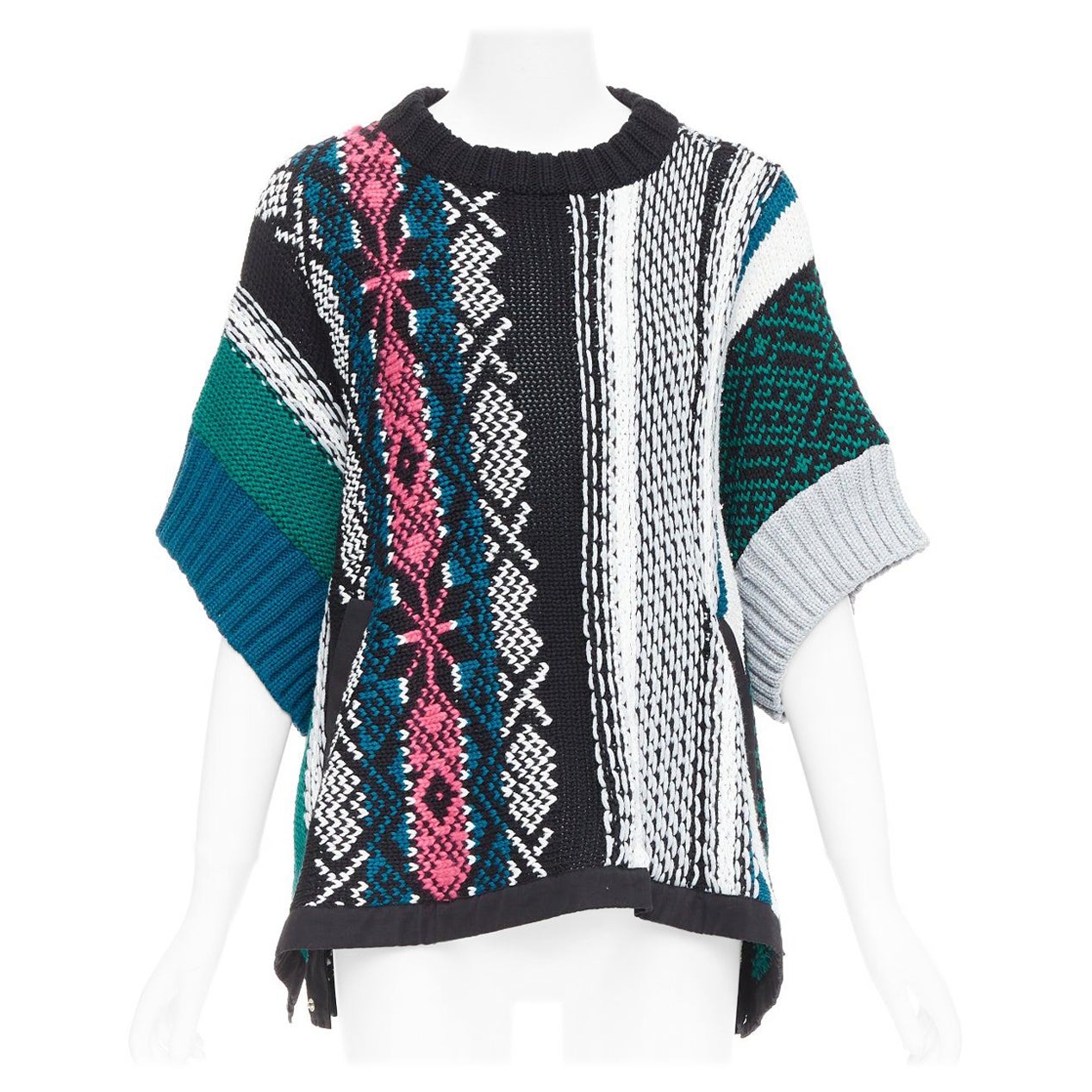 SACAI 2022 Rug green black cotton knitted flared sweater JP3 L For Sale