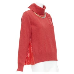 SACAI 2020 red 100% wool gold chain necklace turtleneck sweater top JP3 L