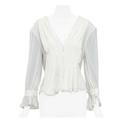 KHAITE Carlin, camicetta in seta color avorio con scollo a V e maniche a pieghe US4 S