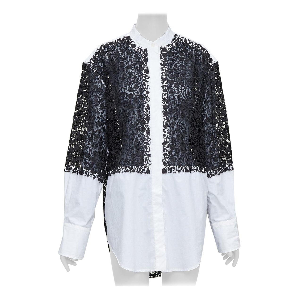 JW ANDERSON black white cotton floral lace insert dress shirt UK8 S For Sale