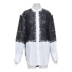JW ANDERSON chemise noire et blanche en coton avec dentelle à fleurs GB8 S