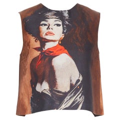 PRADA 2017 Runway Mikado Poster PinUp girl wool silk open back crop top IT36 XXS