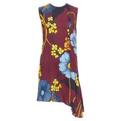 MARNI burgundy yellow blue floral print asymmetric hem dress IT38 XS