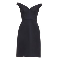 PRADA 2019 black virgin wool off shoulder sculptural mini dress IT40 S