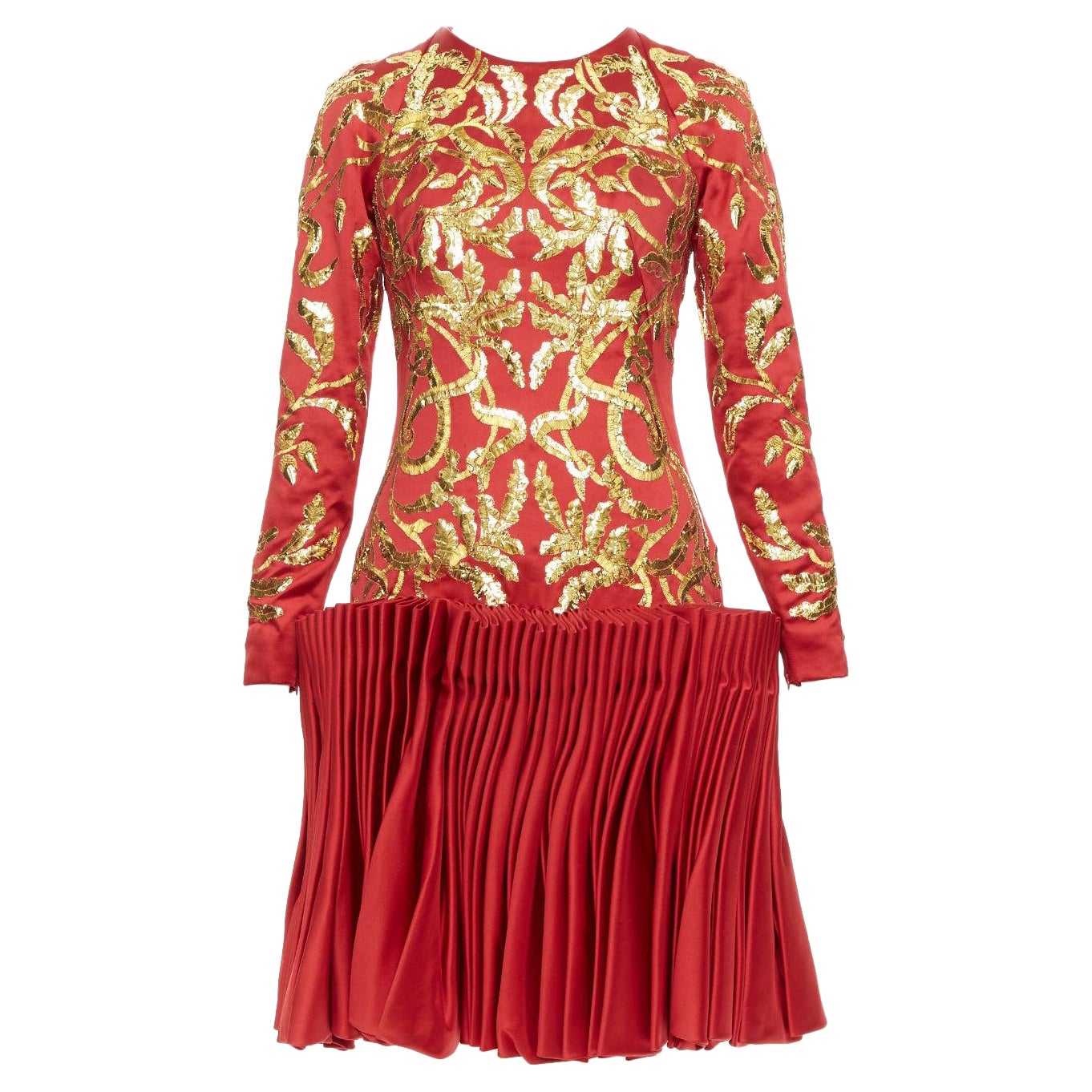 ALEXANDER MCQUEEN 2010 Runway Angels Demons red gold sequin pleat dress IT40 S For Sale