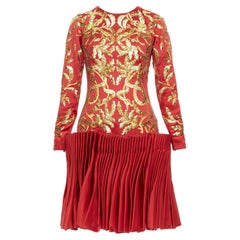 ALEXANDER MCQUEEN 2010 Runway Angels Demons red gold sequin pleat dress IT40 S