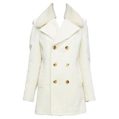 SAINT LAURENT 2021 off white shearling collar cotton corduroy coat FR38 M