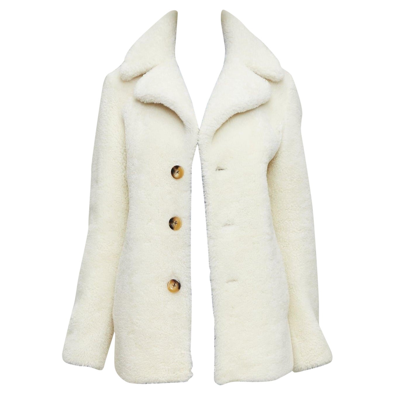 SAINT LAURENT 2017 off white sheepskin shearling teddy coat FR36 S For Sale