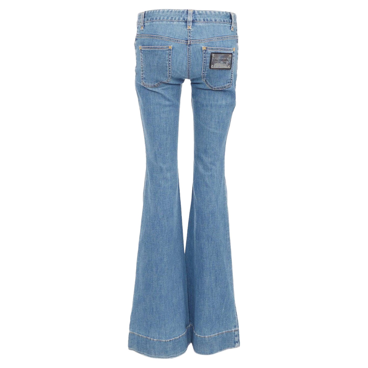 DOLCE GABBANA blue denim silver logo metal pocket flared bell jeans IT38 XS