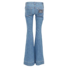 DOLCE GABBANA blue denim silver logo metal pocket flared bell jeans IT38 XS