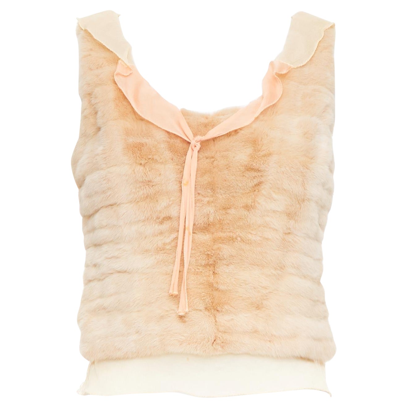 rare PRADA Vintage cream dyed fur pink silk satin bow vest top IT40 S For Sale