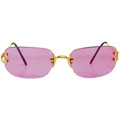 Cartier Rimless Sunglasses With Rose Pink Tinted Lenses  