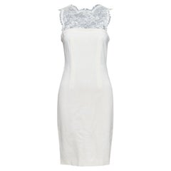 EMILIO PUCCI Cremefarbenes Cocktailkleid mit Spitzenkragen aus Schurwolle, IT40 S