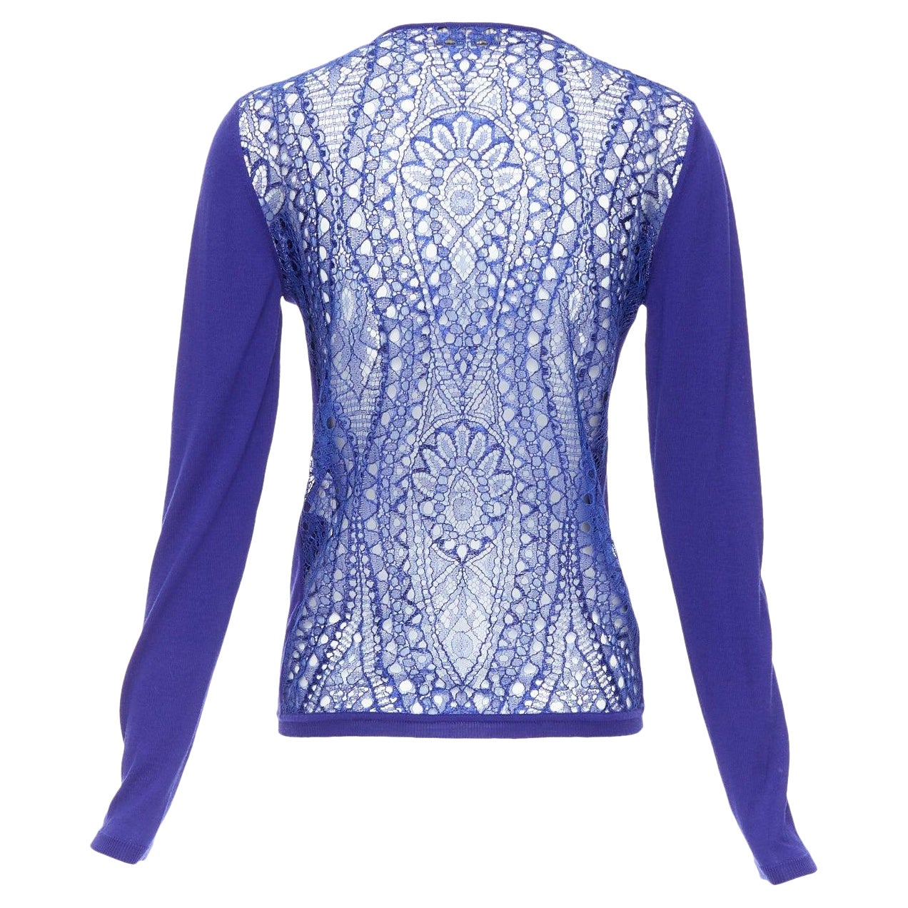 EMILIO PUCCI blue virgin wool floral lace back cardigan S For Sale