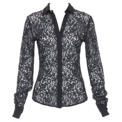 D&G by DOLCE & GABBANA Vintage camicia nera in cotone, seta e pizzo a maniche lunghe IT38 XS