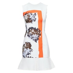 CHRISTIAN DIOR cream orange geometric print flare hem dress FR34 XS