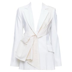 CAROLINA HERRERA blazer entallado beige crema drapeado con bolsillos US2 S
