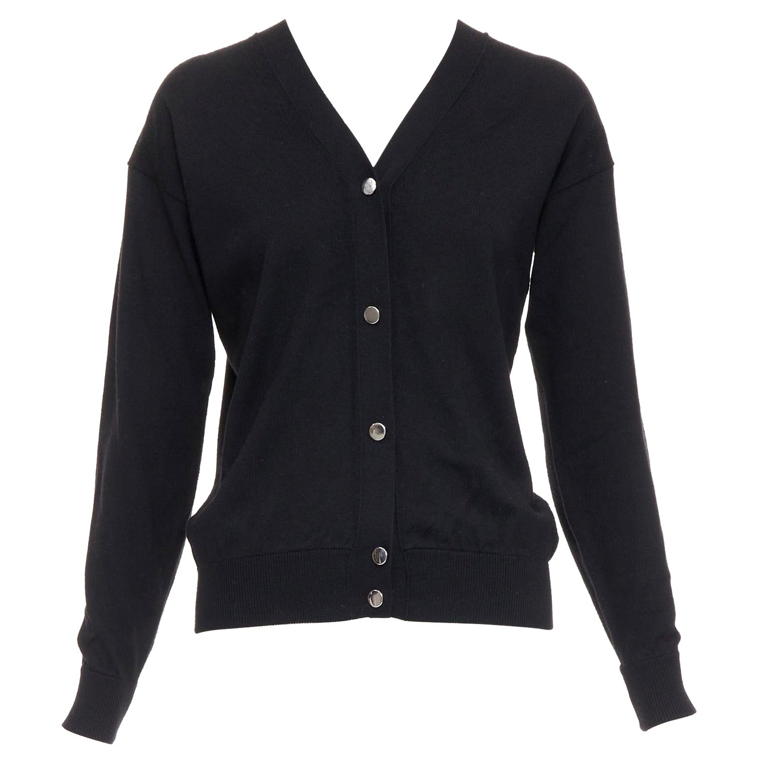 ALEXANDER WANG black merino wool silk trim sheer back cardigan XS For Sale