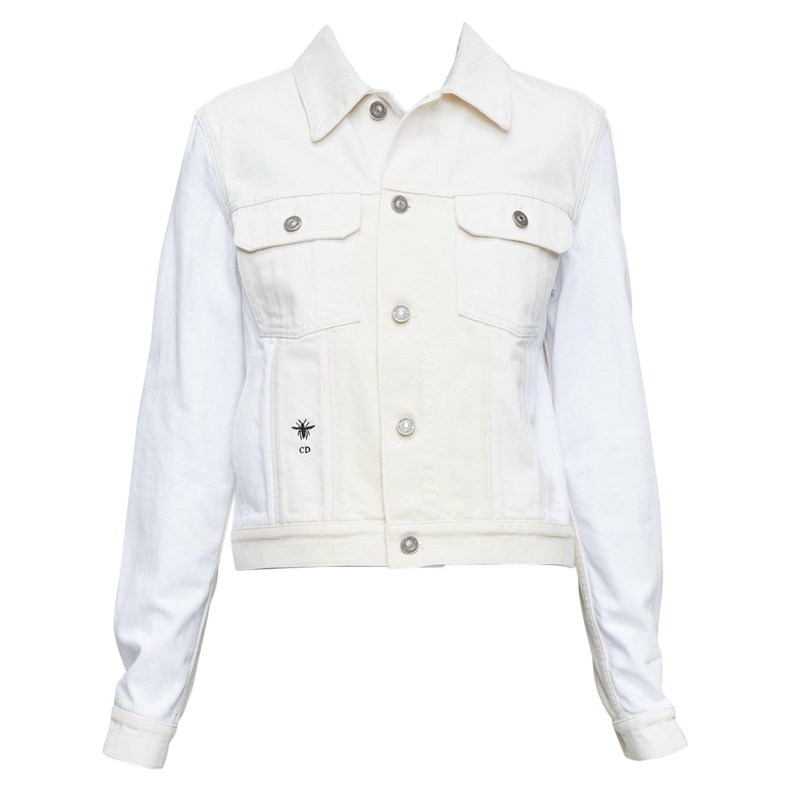 CHRISTIAN DIOR white denim CD bee logo trucker cropped jacket FR40 L For Sale