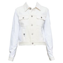 CHRISTIAN DIOR white denim CD bee logo trucker cropped jacket FR40 L