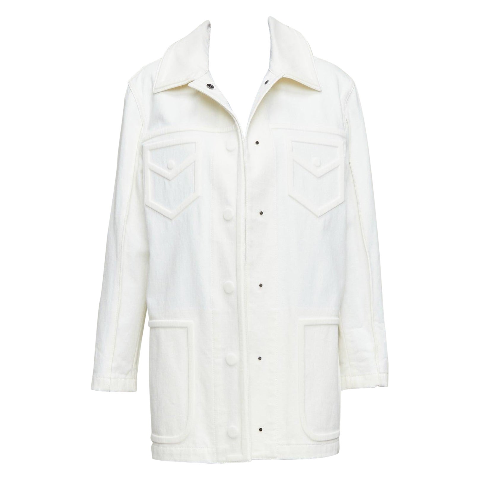 FENDI cream debossed trompe loeil pockets denim trucker jacket IT38 XS For Sale