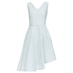 CHRISTIAN DIOR 2014 Raf Simons light blue diamond cloque asymmetric dress FR36 S