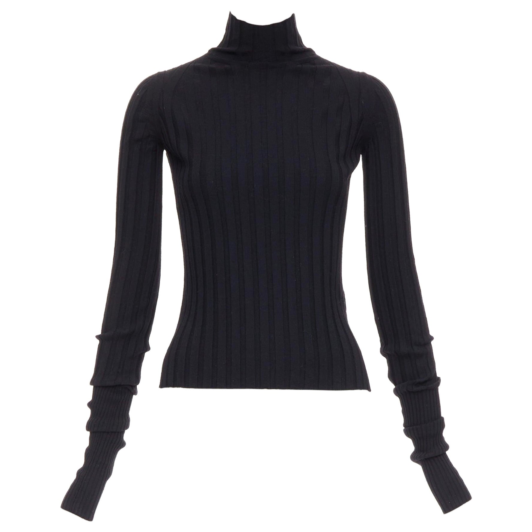 OLD CELINE Phoebe Philo black wool turtleneck ribbed long sleeve top XS For Sale