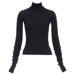 OLD CELINE Phoebe Philo black wool turtleneck ribbed long sleeve top XS