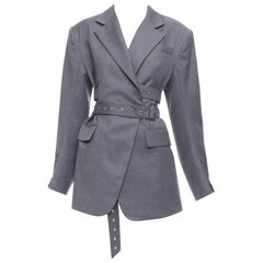 ROHK grey wool blend grommet double belted shoulder pad blazer FR36 S