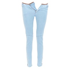 LOUIS VUITTON blue LV monogram brown lambskin trim skinny jeans FR34 XS