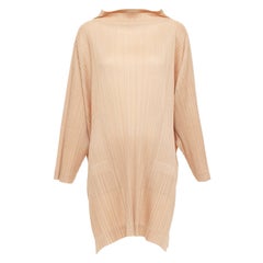 ISSEY MIYAKE Pleats Please brown funnel neck plisse mini dress JP3 L