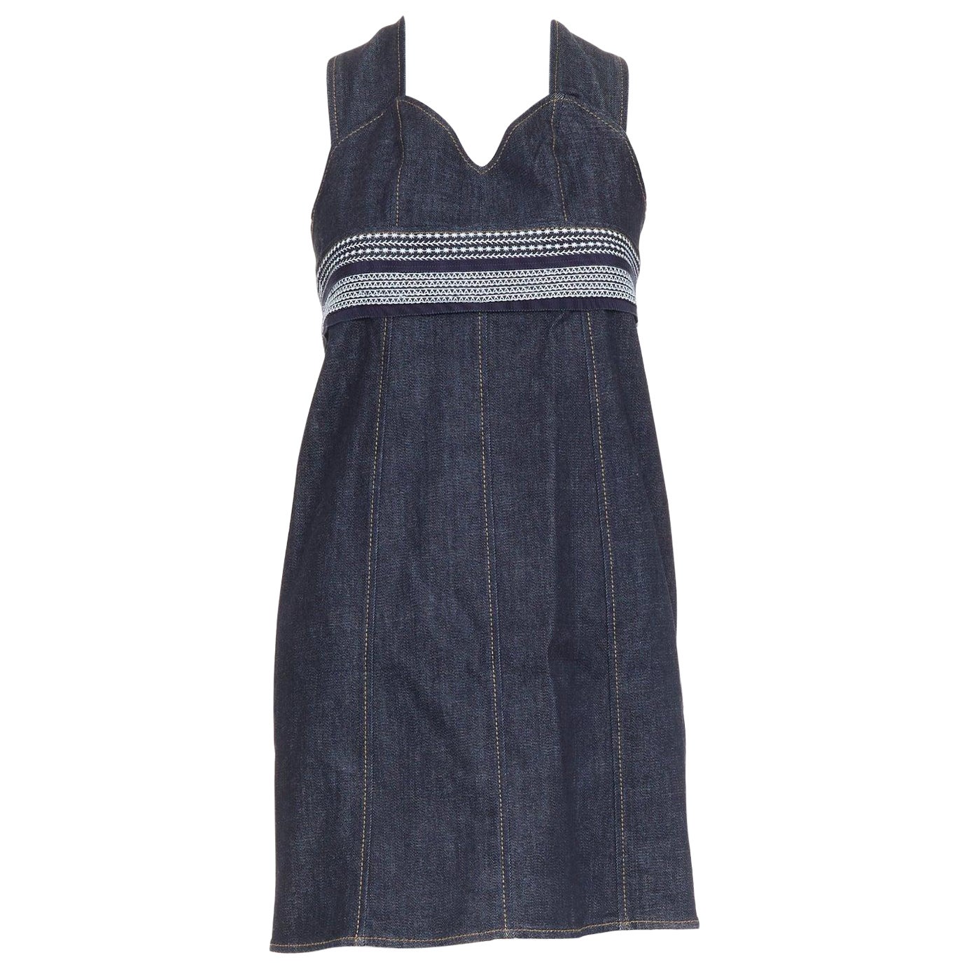 VVB VICTORIA BECKHAM blau Denim Steppnaht Kreuz zurück Kleid UK4 XXS im Angebot