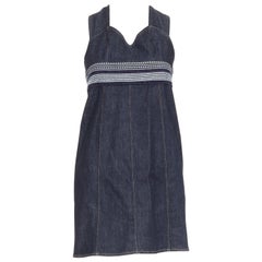 VVB VICTORIA BECKHAM blue denim topstitch cross back dress UK4 XXS