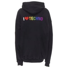 BALENCIAGA Demna 2018 noir I Love Techno brodé sweat à capuche oversize S
