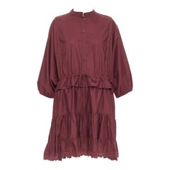 SEE BY CHLOE 616 smoked red cotton SBC scallop trim shirt dress FR40 L