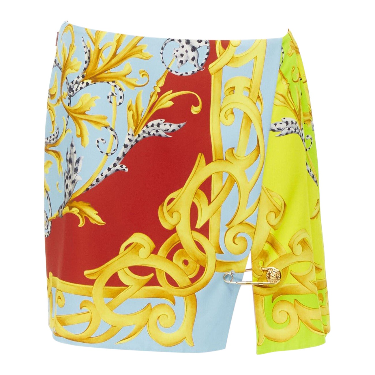VERSACE Pop Acantus Barocco gold Medusa safety pin slit mini skirt IT40 S
