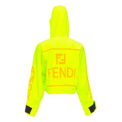 FENDI neongelb-orange roma logo multi pocket cropped anorak IT36 XXS