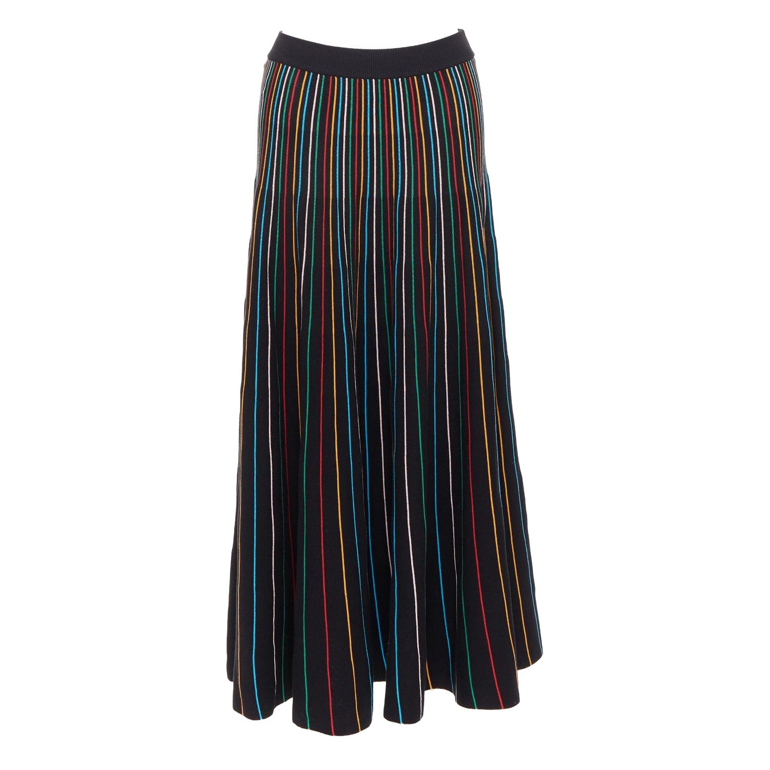 RED VALENTINO - Jupe midi en maille de coton mélangé à rayures arc-en-ciel - noir S en vente