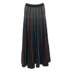 RED VALENTINO gonna midi in misto cotone a righe arcobaleno nera S