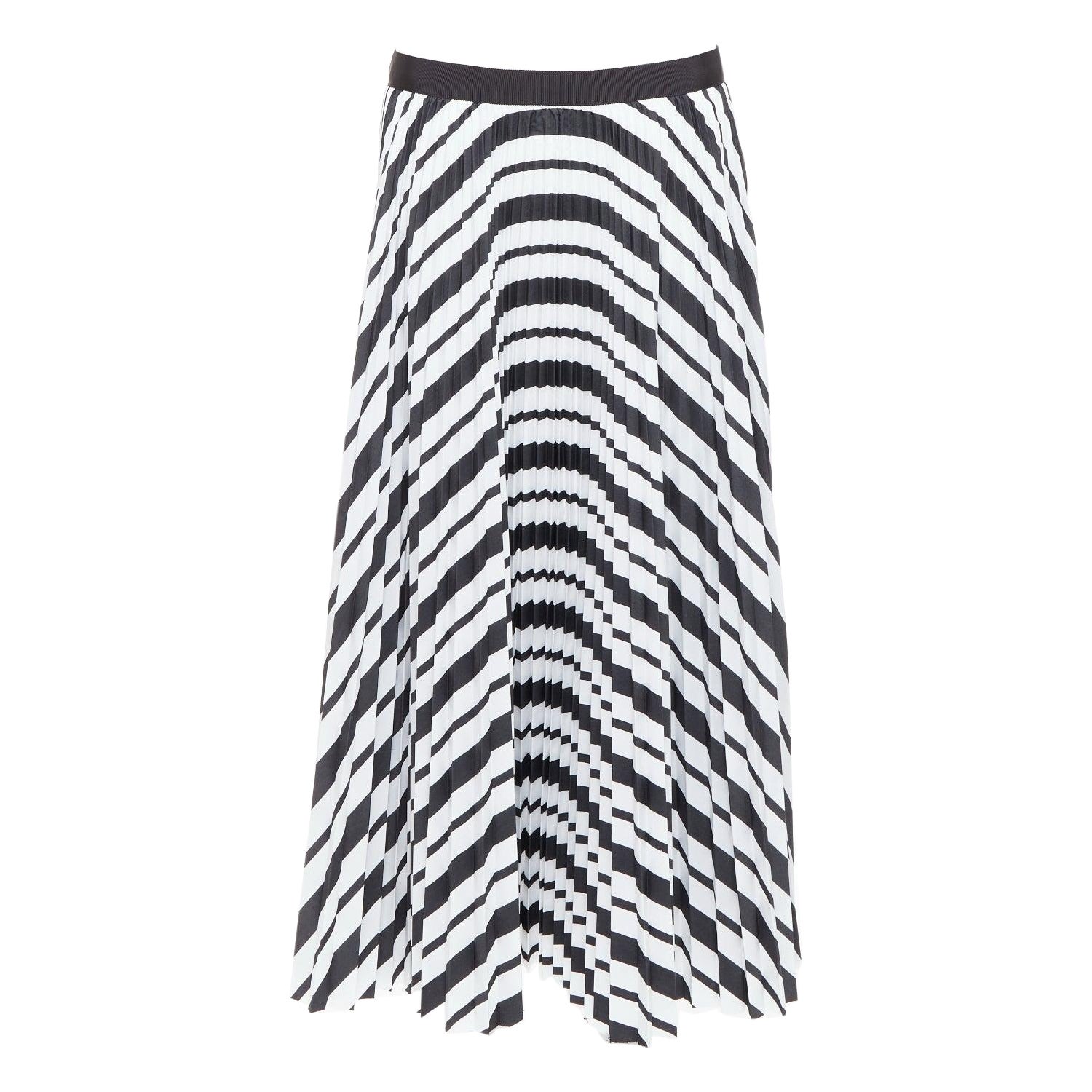 SACAI 2020 black white striped ribbon waistband pleated midi skirt JP4 XL For Sale