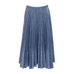 DIOR washed blue pleated cotton denim midi length skirt FR42 XL