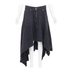 Sacai 2021 gonna asimmetrica in denim di cotone lavato grigio con orlo basso JP4 XL