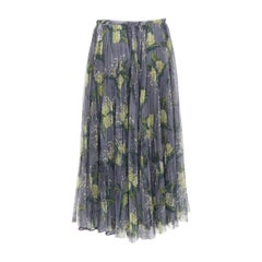 DIOR 2019 grey green floral print cotton tulle midi skirt FR42 XL