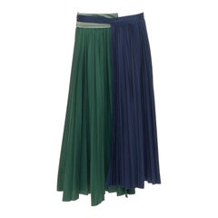 SACAI 2020 gonna a pieghe destrutturata in nylon verde navy JP3 L