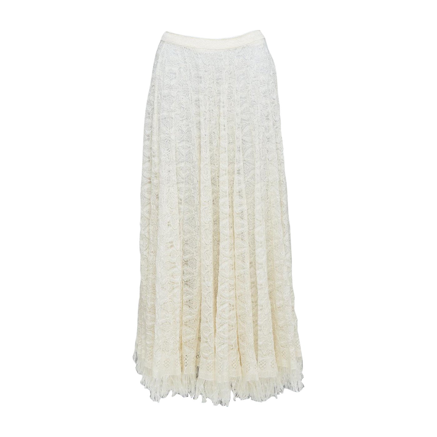 DIOR crema lino cashmere seta maglia aperta pizzo gonna midi FR38 M in vendita