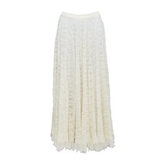 DIOR crema lino cashmere seta maglia aperta pizzo gonna midi FR38 M